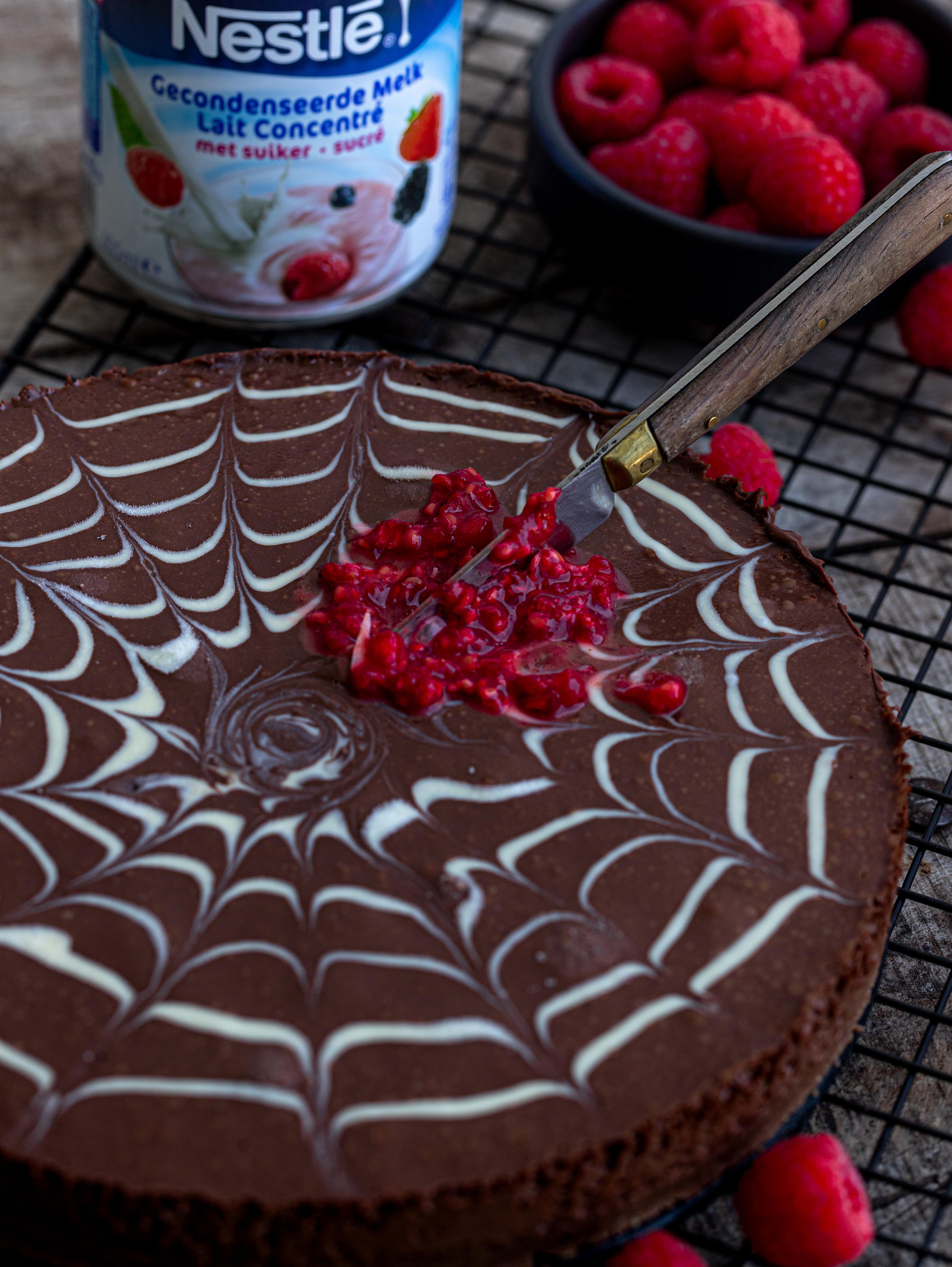Gâteau au chocolat en forme de toile d'araignée